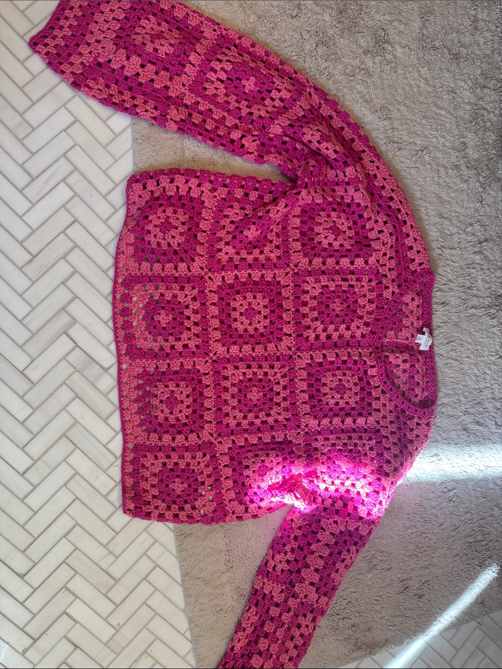 Two tone Pink Crochet Square Sweater